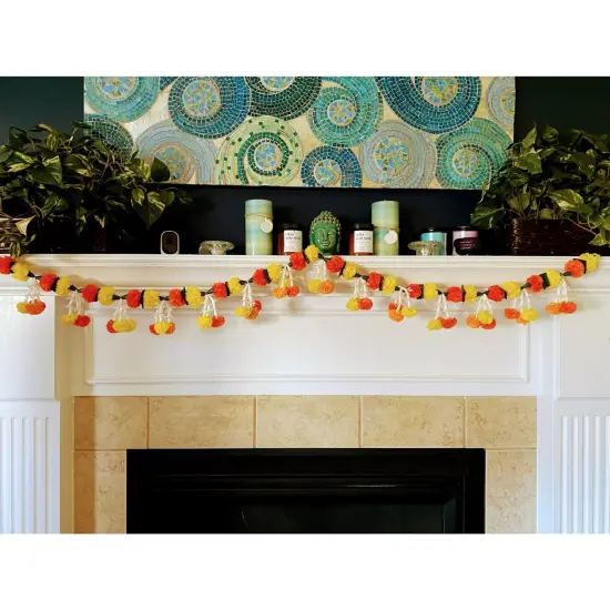 5 Feet Marigold Jasmine Yellow Orange Door Toran Hanging Valance Marygold Garland Mantle Decor Puja Diwali Decoration Day of the Dead Dia De Los Muertos Mexican Fiesta Halloween Decor {6}