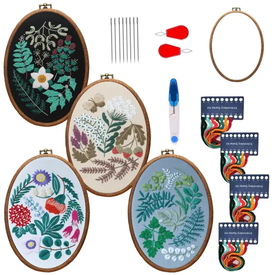 Maydear 4 Pack Embroidery Starter Kit with Pattern, Stamped Cross Stitch Kits for Beginners Adults with Embroidery Hoop and Instructions, Hand Embroidery Kit Cross Stitch Kits Stamped {1}