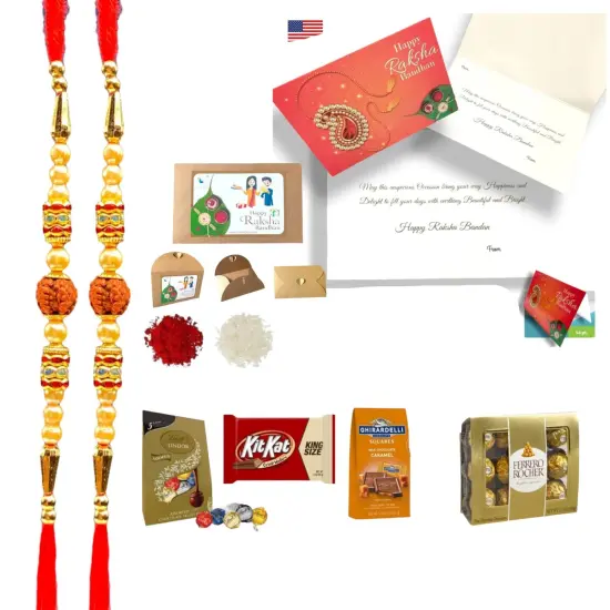 Rakhi for Brother Rudraksh Rakhi Raksha Bandhan Gifts Traditional Ferro-Roher/Ghirdalli/Kitket Rakhi Gift Hamper Bracelet for Brother Sister Bhabhi - Perfect for Celebration {2}