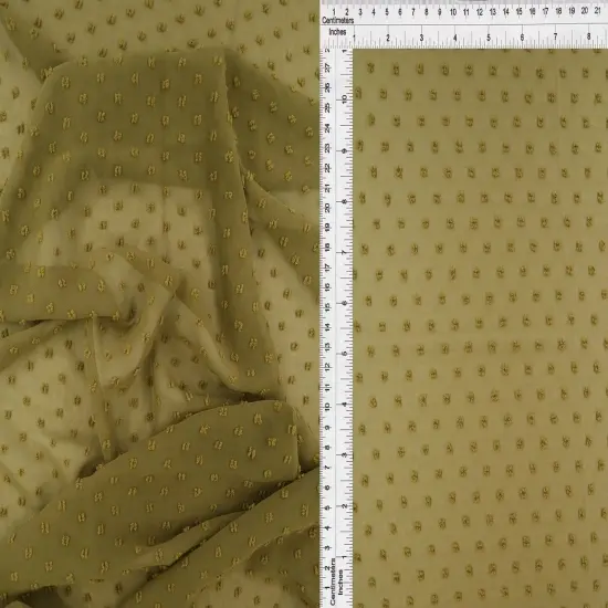 1 Yard Swiss Dot Chiffon Solid Woven Fabric Lightweight Sheer Drapery 57/58" Width OLIVE LT {1}