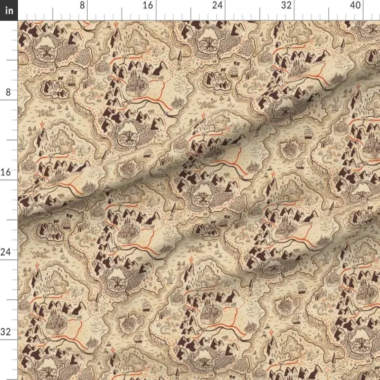 Various Fabrics by the Yard or Fat Quarter Dragon Cartography Fantasy Sepia Map Dragons Adventure Playful Kids Custom Printed Fabric by Spoonflower {1}