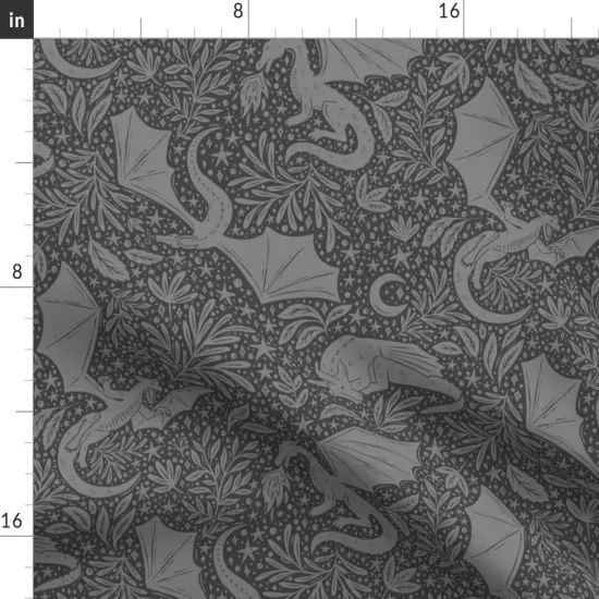 Various Fabrics by the Yard or Fat Quarter Gothic Fantasy Dragons Charcoal Gray Dark Moody Moon Celestial Dragon Custom Printed Fabric by Spoonflower {2}