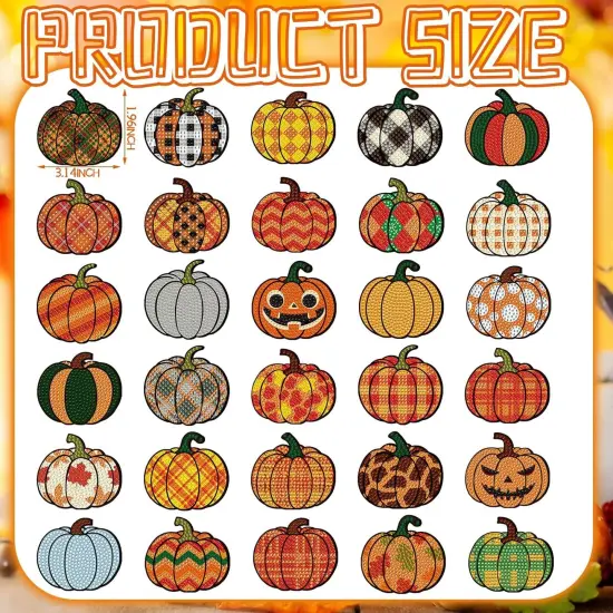 30 Pcs Halloween Pumpkin Diamond Painting Magnets Kits {3}
