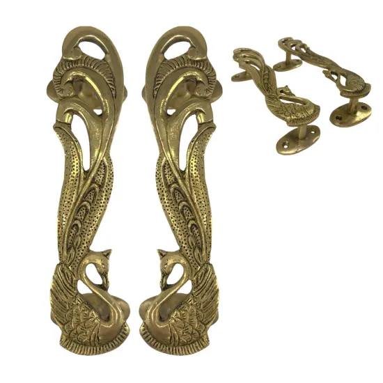 Decorative Antique Peacock Design Door Pull Handles 7 Inch Pair of 2 Brass Cabinet Handle Knobs for Door, Drawer, Shelf, Wardrobe, Almirah Housewarming Gift {1}