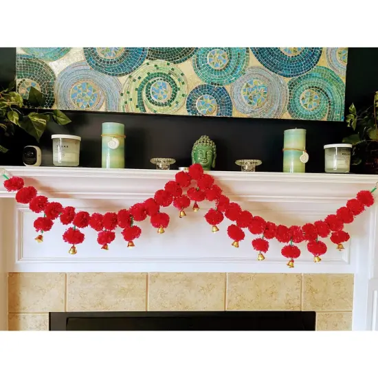 4.5feet Red Marigold Toran Garland, Indian Wedding Decoration Backdrop,diwali Decor, Door Hanging, Varalakshmi Pooja, Day of the Dead, Dholki {3}