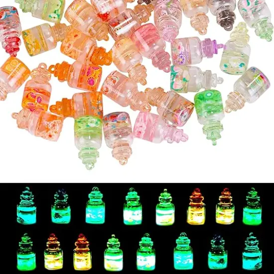 50 Pcs Luminous Glass Bottle Charms Glow in the Dark Wishing Bottle Charms {1}