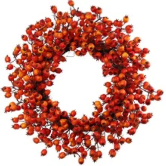 6-Pack 22" Orange Hawthorn Berry Wreath - Lifelike Berries, Indoor/Outdoor Use, Front Door Decor - Autumn & Fall Holiday D&eacute;cor - 2024 Christmas Collection, Floral Home by Artificial Flowers {1}