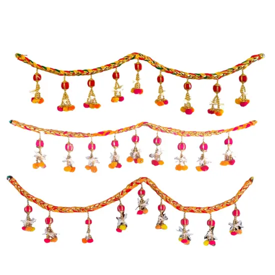 Indian Bead Door Toran 36-42 Inch Bhandarwal Hanging Valance Pompom Traditional Wall Decorative for Window Home Temple Decor Wedding Diwali Navratri Puja Housewarming Decorations {5}