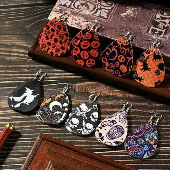 Chic Halloween Teardrop Leather Drop Earrings {4}