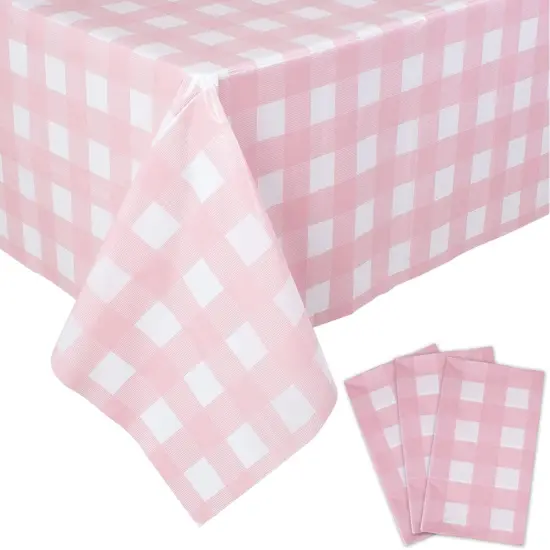 3 Packs Pink and White Checkered Tablecloths {1}