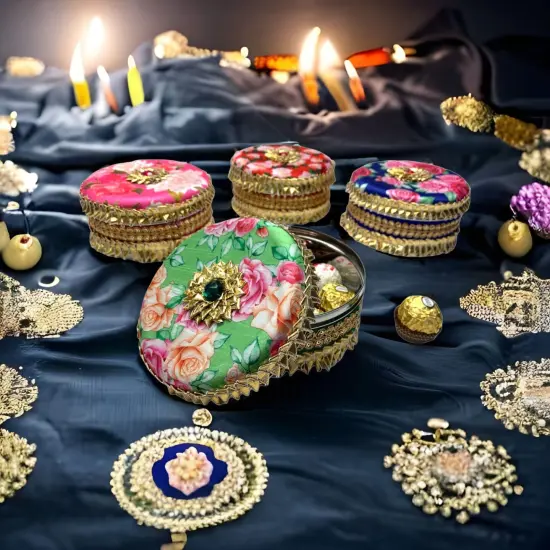 1 PC Decorative Gotta Steel Ladoo Box 400 Grams Designer Sweet Box Indian Wedding Housewarming Shagun Gift Festival Pooja Favor Return Gift for Friends Family Guest Bridesmaid {4}