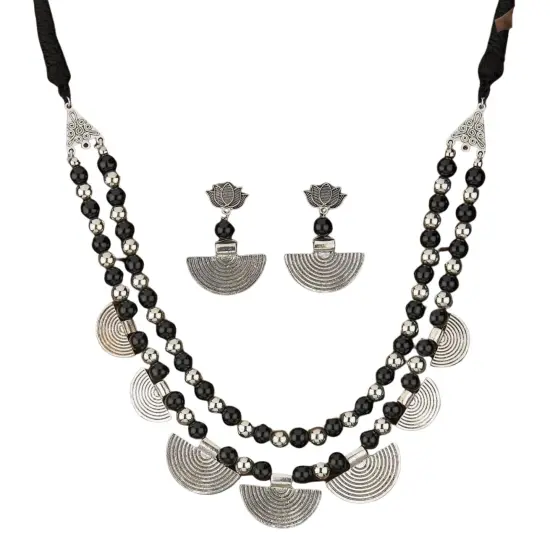 Indian Boho Tribal Jewelry Set Aesthetic Comfortable Indian Choker and Earrings Rural Jewelry Gypsy Boho Set Ethnic Style Jewellery for Women Black {1}
