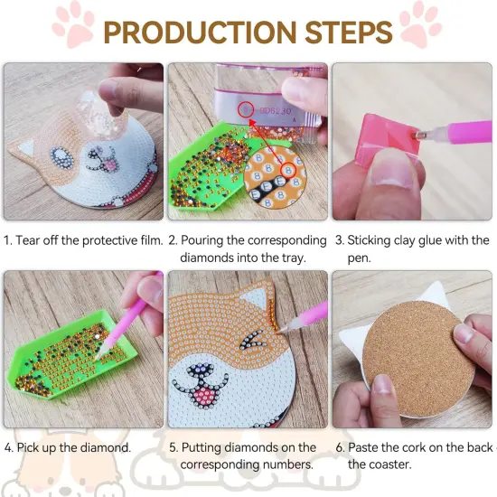 Diamond Painting Coasters Kit - 6 Pieces Dog Coasters With Holder {3}