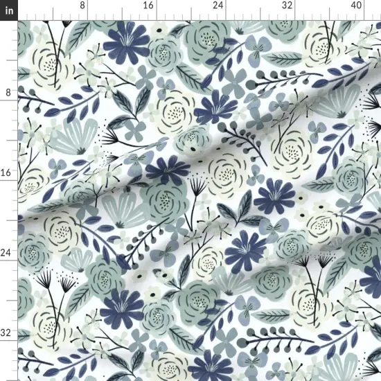 Various Fabrics by the Yard or Fat Quarter Blue Boho Floral Sage Green Floral Wilderness Large Scale Navy Custom Printed Fabric by Spoonflower {1}