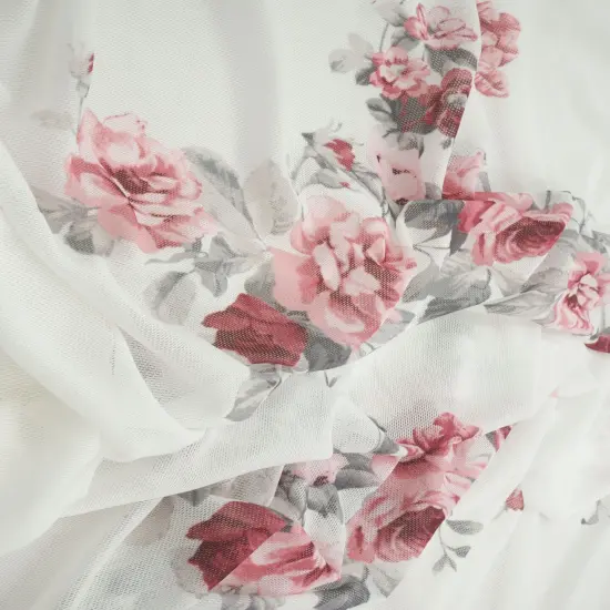 Digital Floral Mesh Fabric Lightweight Sheer Stretch, 56/58&rdquo; Wide Polyester Spandex IVORY {1}