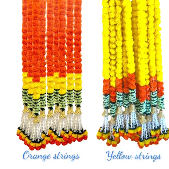2 Strings Artificial Marigold Flowers Garland for Home, Party Door Hanging Diwali Decorations Day of the Dead Dia De Los Muertos Ofrenda Halloween Marygold Traditional Indian Theme Decor {3}