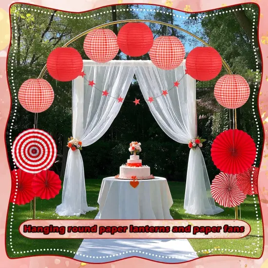 15Pcs Red Party Decorations Supplies Set, Hanging Red Paper Lanterns Paper Fans {3}