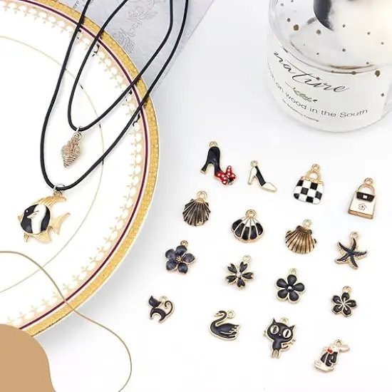Assorted Gold Plated Enamel Charm Pendant DIY-Black 50PCS {5}