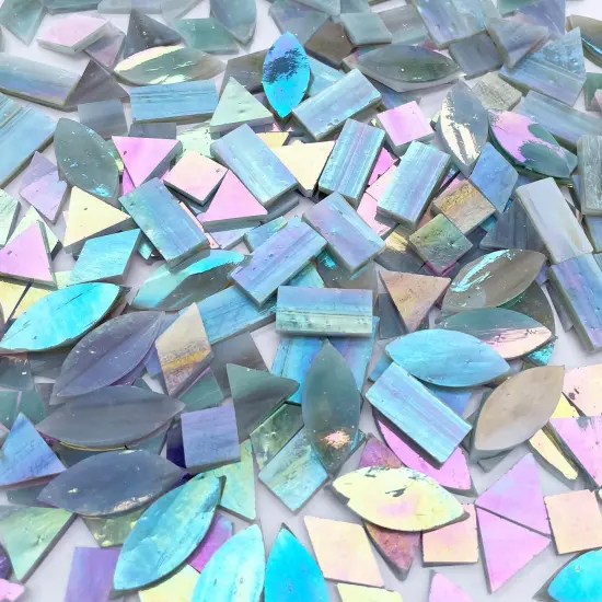 LITMIND Iridescent Ash Gray Stained Glass Mosaic Tiles for Crafts - 240 Pieces, 5 Shapes Mixed (Rectangle, Triangle, Rhombus, Square, Leaf) - Ideal for Mosaic Making Projects and Beginners {3}