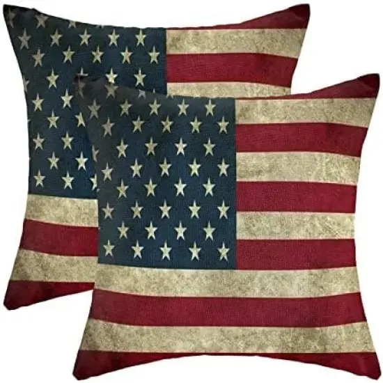 Vintage American Flag Pillow Covers 22x22 Inch Set of 2 {1}