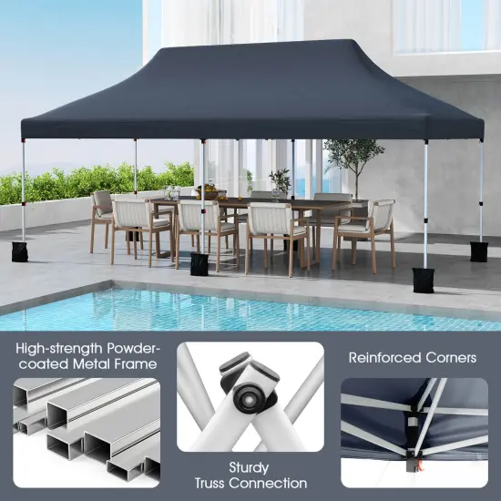 Costway 10 x 20 FT Pop-up Canopy UPF50+ Sun Protection Tent with Carrying Bag Blue/Black/Grey/White/Pink {5}