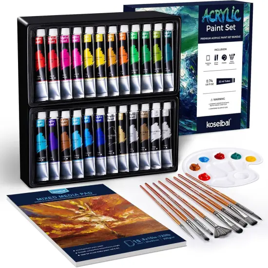Adults With 24x22ml Acrylic Paints, 8 Brushes, 1 Painting Pad & Palette {1}