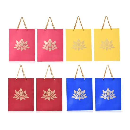 Lotus Paper Carry Bags Indian Gift Bag for Wedding Housewarming Diwali Return Gifts Party Favor Goodie Bags - 8x4x10 Inch {6}