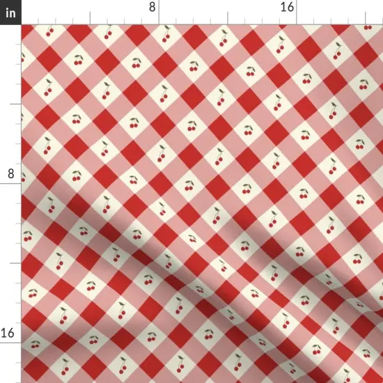 Various Fabrics by the Yard or Fat Quarter Red And White Checkerboard Cherry Vintage Check Kitchen Fruit Farmhouse Plaid Custom Printed Fabric by Spoonflower {2}