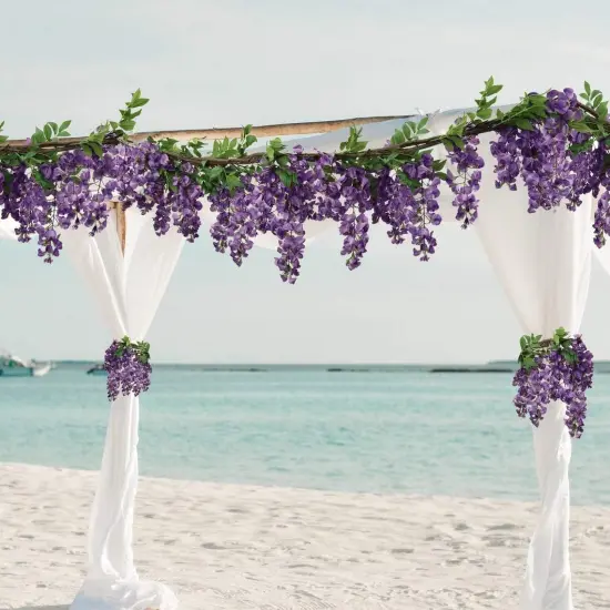 4PC 60-Inch Purple Silk Wisteria Garland | 12 Hanging Flowers | Lifelike Detail | Event Decor | Home & Wedding Accents | Indoor/Outdoor Use | Easy Installation {2}