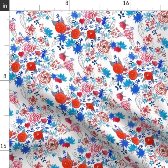 Various Fabrics by the Yard or Fat Quarter Patriotic Red White Blue Watercolor Floral July 4Th Flowers Independence Day Summer American Print Custom Printed Fabric by Spoonflower {2}