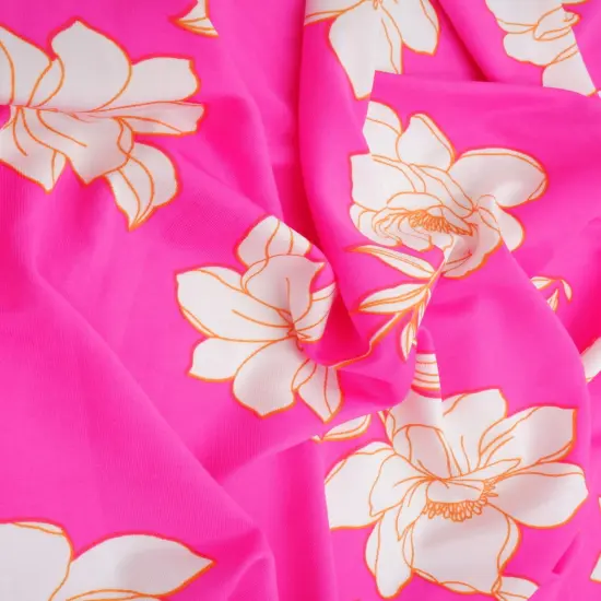 1 Yard Pink Hot Floral DTY Brushed Knit Fabric Stretch Soft Print 58/60 Inches Wide {1}