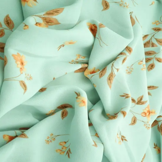 100% Polyester Cey Floral Print Fabric Lightweight Woven 58/59&rdquo; Wide SEAFOAM {1}