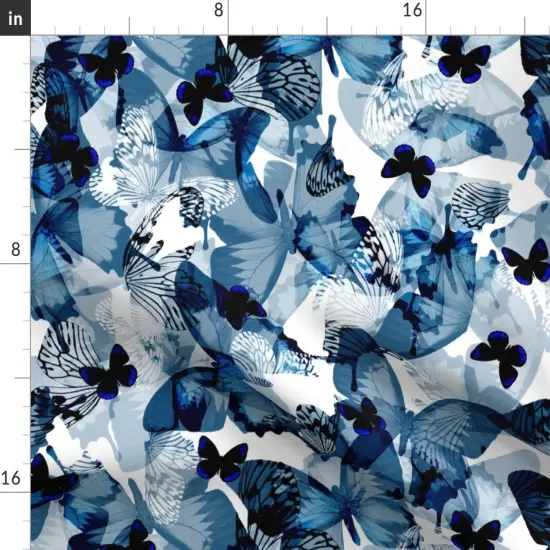 Various Fabrics by the Yard or Fat Quarter Butterflies Blue Butterfly Texture White Black Royal Nature Insects Indigo Fauna Fashion Winter Custom Printed Fabric by Spoonflower {2}