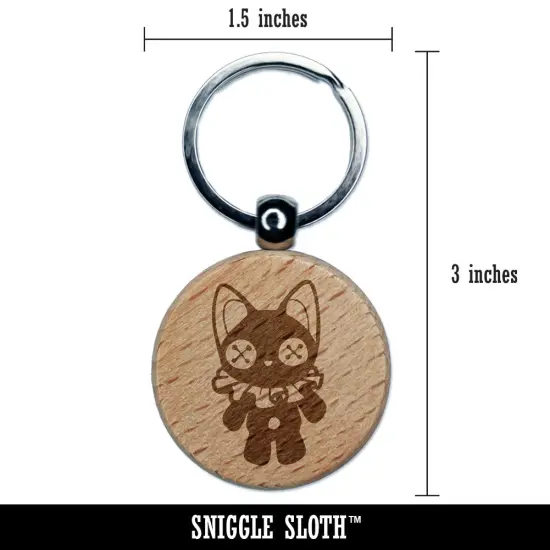 Creepy Spooky Vintage Cat Doll with Button Eyes Engraved Wood Round Keychain Tag Charm {2}
