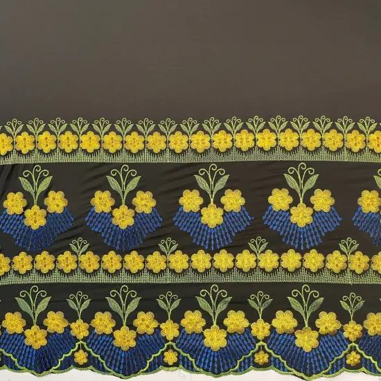 1 Yard Hibiscus Double Border Embroidered Polyester Fabric 56 Inch Width {5}