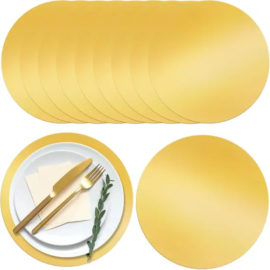 72 Pcs Gold Glitter Paper Placemats Round Disposable Table Mats Mirror Foil Decorative Place Mats {1}