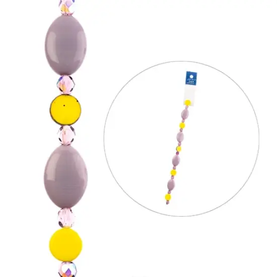 John Bead 7" Assorted Shape Czech Glass Bead Strand Purple & YellowPansy {2}
