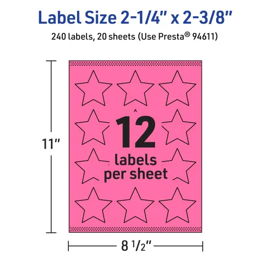 Avery Bright Pink Paper Labels, 2-1/4" x 2-3/8" Star {5}