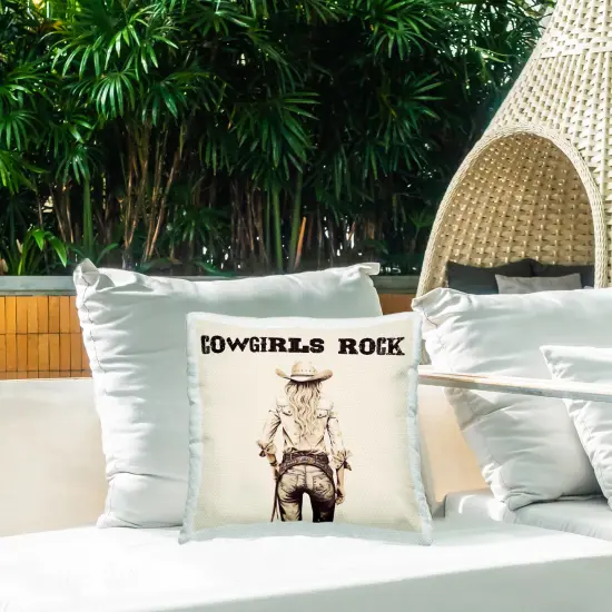 Cowgirls Rock Phrase Outdoor Printed Pillow Design by Karen Smith, 18 x 7 x 18 {2}