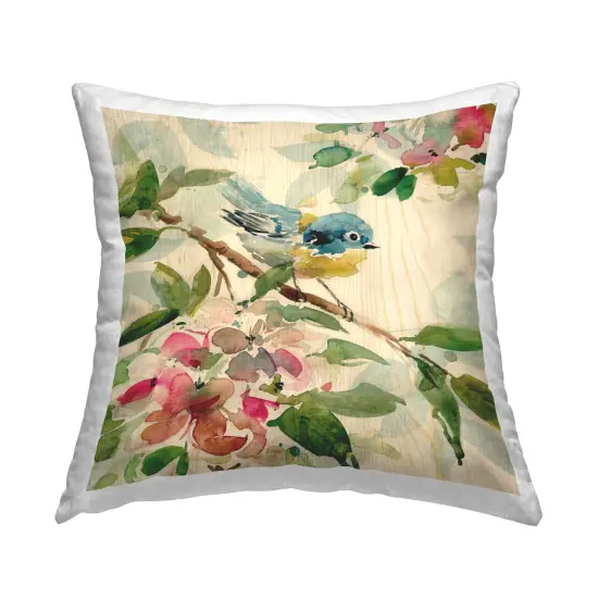 Spring Bird on Stem Decorative Printed Throw Pillow Design by Carol Robinson, 18 x 7 x 18 {1}
