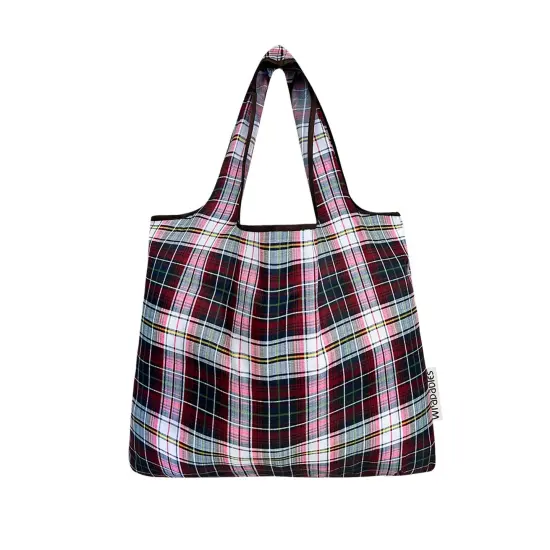 Wrapables Foldable Tote Nylon Reusable Grocery Bag (Set of 2), Red Plaid {3}