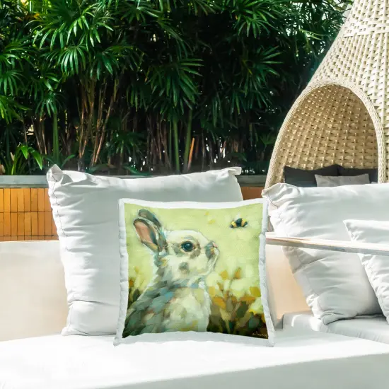 Bunny Eyeing Bumble Bee Outdoor Printed Pillow Design by Andrea Lavery, 18 x 7 x 18 {2}