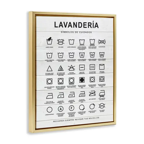 Stupell Industries Gu&iacute;a de Lavado de Ropa, Blanco Framed Floater Canvas Wall Art Gold Floater Frame {3}