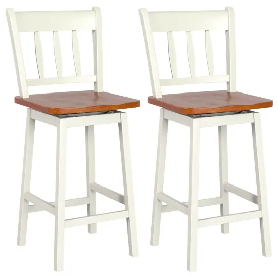 Set of 2 Swivel Bar Stools with 360&deg; Swiveling and High Backrest White {8}