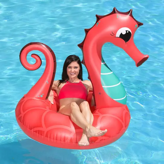 Swim Central Inflatable Red and Green Coral Seahorse Swimming Pool Ring Float, 48-Inch {3}