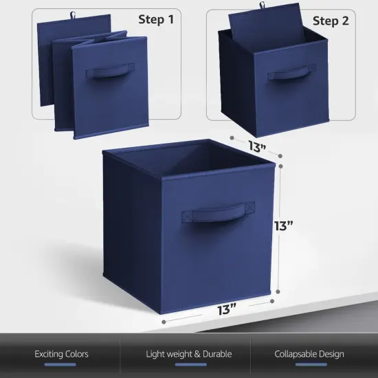 Sorbus Large 13" Storage Bins - 8 Pack Sturdy Collapsible Fabric Storage Cubes with Handles Navy blue {3}