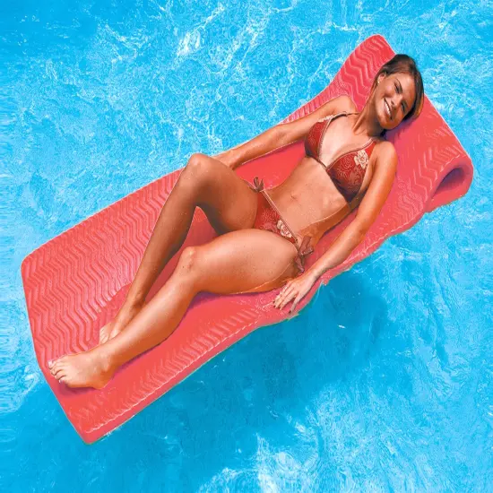 Swim Central 74-Inch Sofskin Coral Red Rippled Floating Swimming Pool Mattress {3}