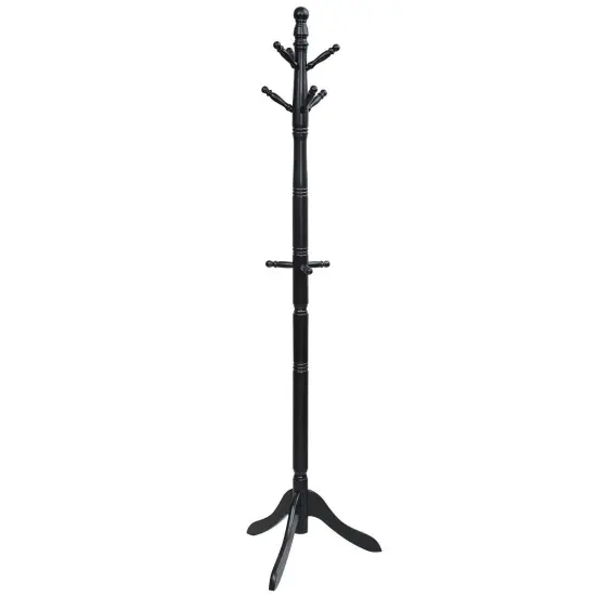 Adjustable Height Free Standing Wooden Coat Rack Tree Perfect for Any Room Black {9}