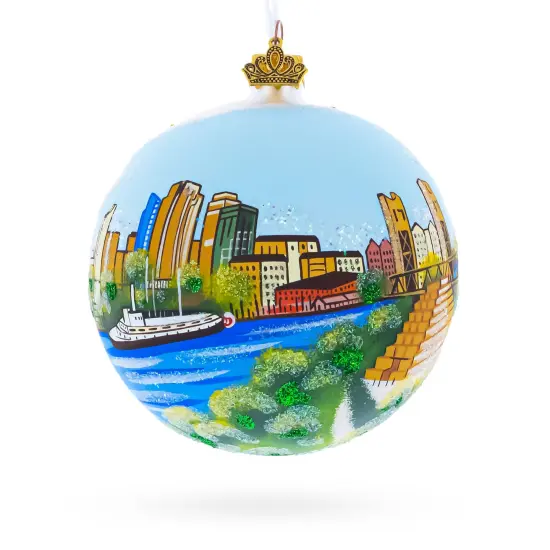 Skyline of Sacramento, California Glass Ball Christmas Ornament 4 Inches {1}