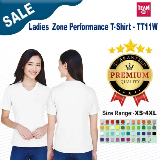 Team 365&reg; Ladies Zone Performance V neck Short Sleeve T-Shirt SAFETY YELLOW {2}